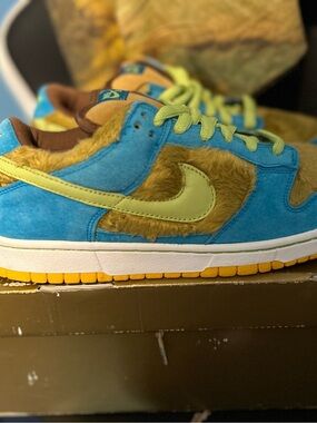 Nike Blue and Brown Furry Low-Top Sneakers with Yellow Sole